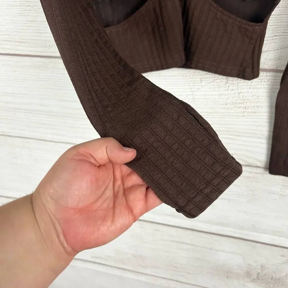 H&M Women's Brown Ribbed Long Sleeve Cut Out Cropped Top Size Small